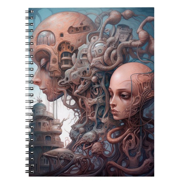 Cuaderno Cabezas Biomecánicas Arte de Ciencia Ficción Surre (Frente)
