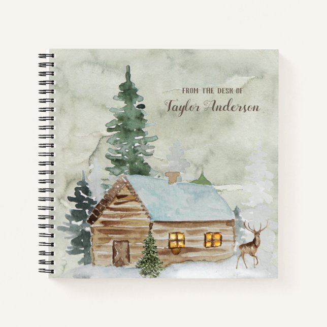 Cuaderno Cabina de bosque de Woodland con ciervo personaliz (Anverso)