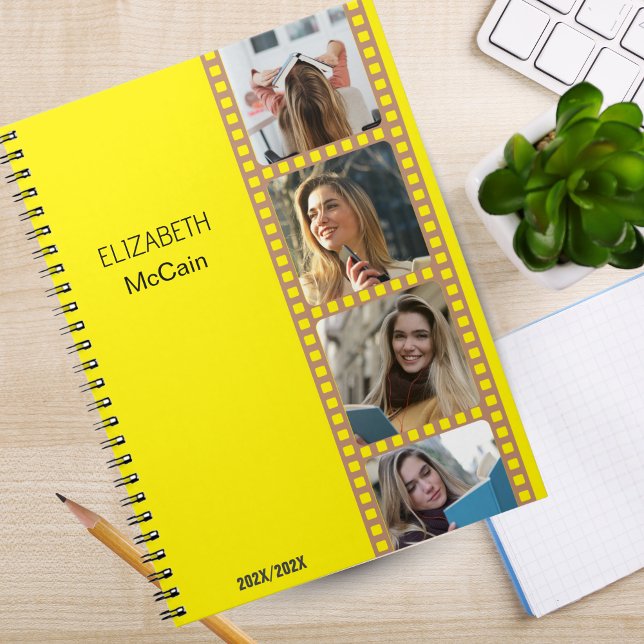 Cuaderno Cabina de Fotos Amarilla - Personalizada Moderna y (Photo Booth - Trendy Modern Personalized Science Spiral Notebook!)