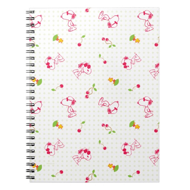 Cuaderno Cacahuetes | Patrón de cerezo Snoopy y Woodstock (Frente)