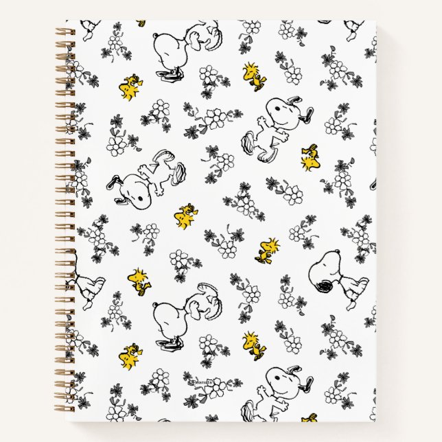 Cuaderno Cacahuetes | Snoopy & Woodstock Patrón de flores B (Anverso)