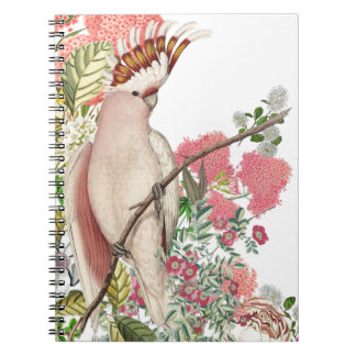 Cuaderno Cacatúa rosa,sobre manto de flores