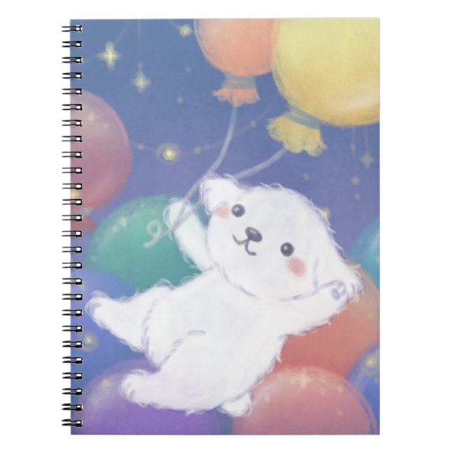 Cuaderno Cachorro Adorable con Globos y Estrellas (Frente)