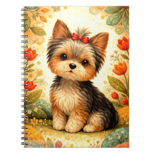 Cuaderno Cachorro adorable de Yorkshire con lazo rojo