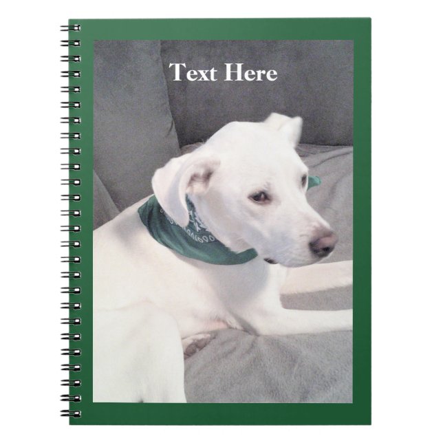 Cuaderno Cachorro blanco lindo perro verde espalda a la esc (Frente)