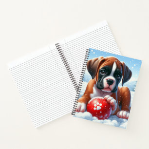 Cuaderno Cachorro boxeador jugando con una bola roja en inv