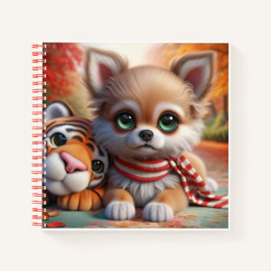 Cuaderno Cachorro con bufanda y tigre de peluche, por Natas
