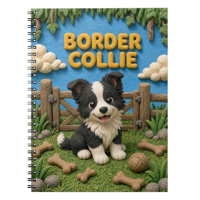 Cuaderno Cachorro de Border Collie Adorable, Perro Bebé (Frente)