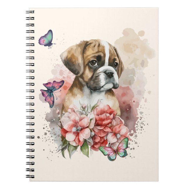 Cuaderno Cachorro de boxeo en flores (Frente)