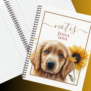 Cuaderno Cachorro de Golden Retriever Girasol Personalizado