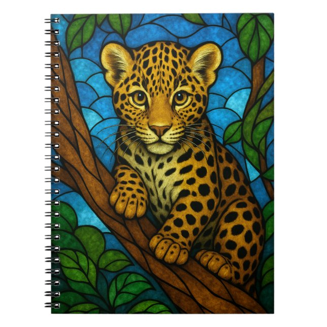 Cuaderno Cachorro de leopardo en un árbol, arte digital de  (Frente)