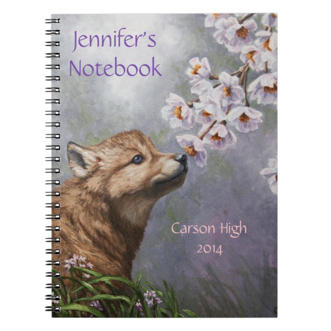 Cuaderno Cachorro de lobos grises y flores (Frente)