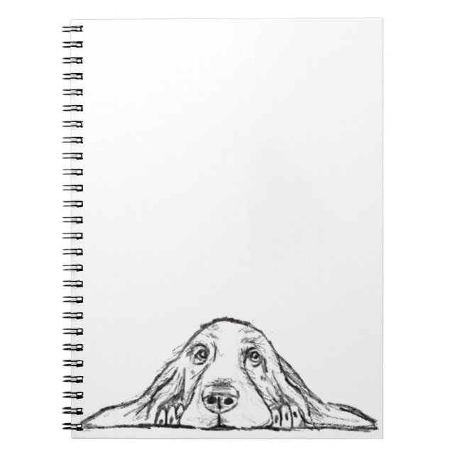 Cuaderno cachorro de ojos simples negro y blanco de basset  (Frente)