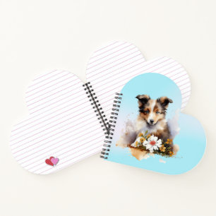 Cuaderno Cachorro de oveja Shetland Mascota Acuarela Flor