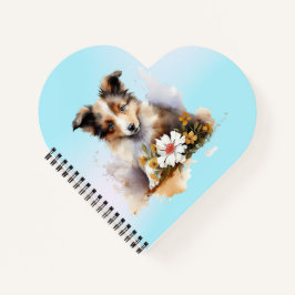 Cuaderno Cachorro de Ovejero Shetland Mascota Acuarela Flor