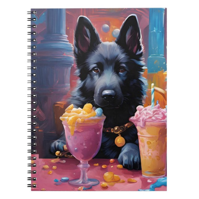 Cuaderno cachorro de pastor alemán negro, helado (Frente)