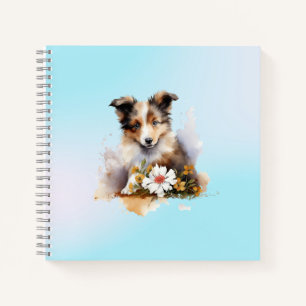 Cuaderno Cachorro de perro pastor de Shetland Acuarela Flor