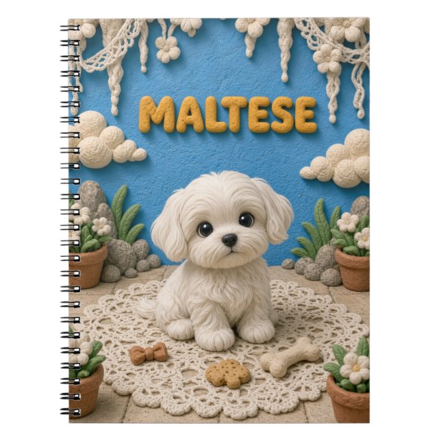 Cuaderno Cachorro de raza Maltés lindo, perro bebé (Frente)