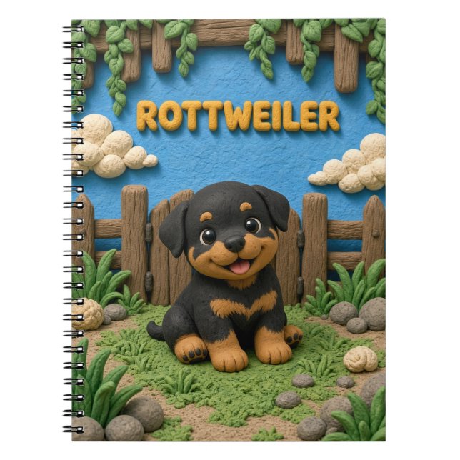 Cuaderno Cachorro de Rottweiler Adorable, Perro Bebé (Frente)