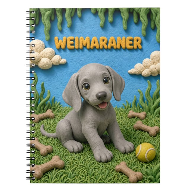 Cuaderno Cachorro de Weimaraner Adorable, Perro Bebé (Frente)