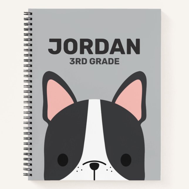 Cuaderno Cachorro francés lindo con nombre personalizado (Anverso)