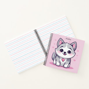 Cuaderno Cachorro Husky Kawaii Personalizado Rosa
