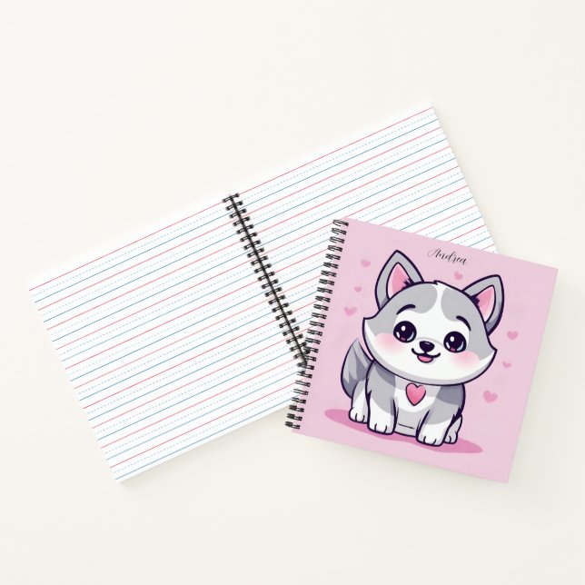 Cuaderno Cachorro Husky Kawaii Personalizado Rosa (Interior)