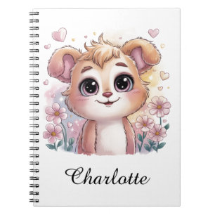 Cuaderno Cachorro Kawaii con Flores de Primavera y Corazone