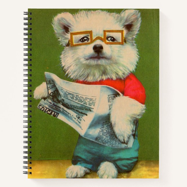 Cuaderno cachorro leyendo el periódico (Anverso)