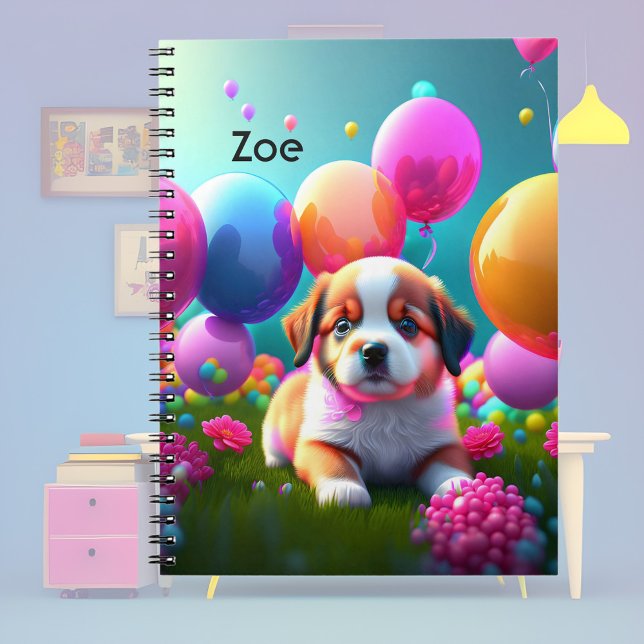 Cuaderno cachorro lindo con globos - dulce (Subido por el creador)