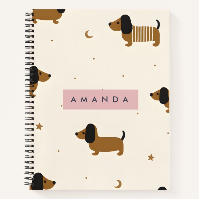 Cuaderno Cachorro Personalizado Lindo Marrón de raza Dachsh (Anverso)