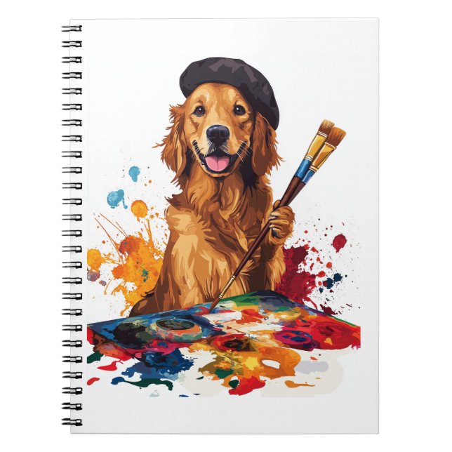 Cuaderno Cachorro pintor � Perro artístico con caballete (Frente)