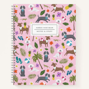 Cuaderno Cachorros Adorables Patrón Tropical   Rosa