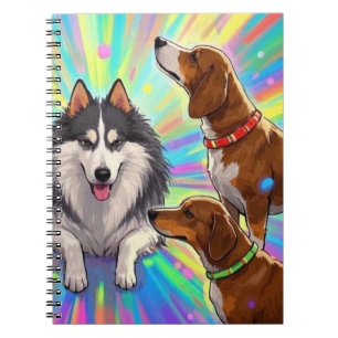 Cuaderno Cachorros de perros con fondo de arcoíris
