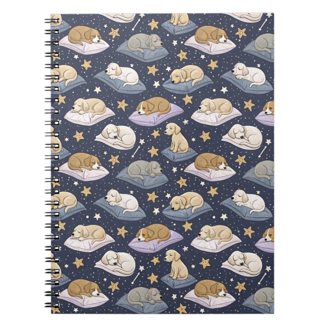 Cuaderno Cachorros Durmiendo Noche Estrellada - Patrón de P (Frente)