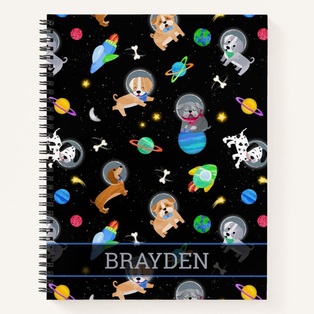 Cuaderno Cachorros En El Espacio Acuarela Perros Astronauta (Anverso)