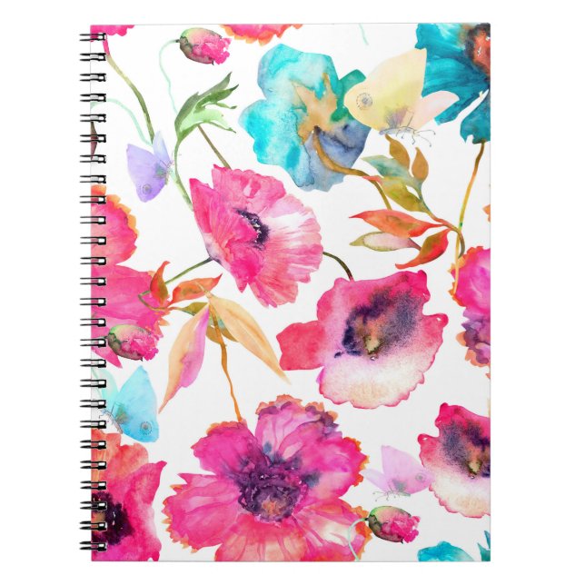 Cuaderno Cachorros rojos y flores azules con mariposas, qué (Frente)