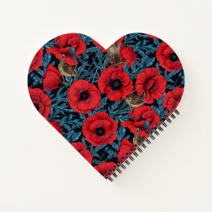 Cuaderno Cachorros rojos y venas, hojas azules en negro