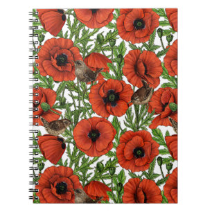 Cuaderno Cachorros rojos y venas, hojas verdes sobre blanco