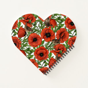 Cuaderno Cachorros rojos y venas, hojas verdes sobre blanco