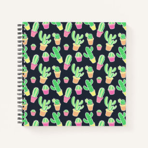 Cuaderno Cacti de color de agua neón en patrón de ollas