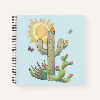 Cuaderno Cacti y mariposas en Aqua