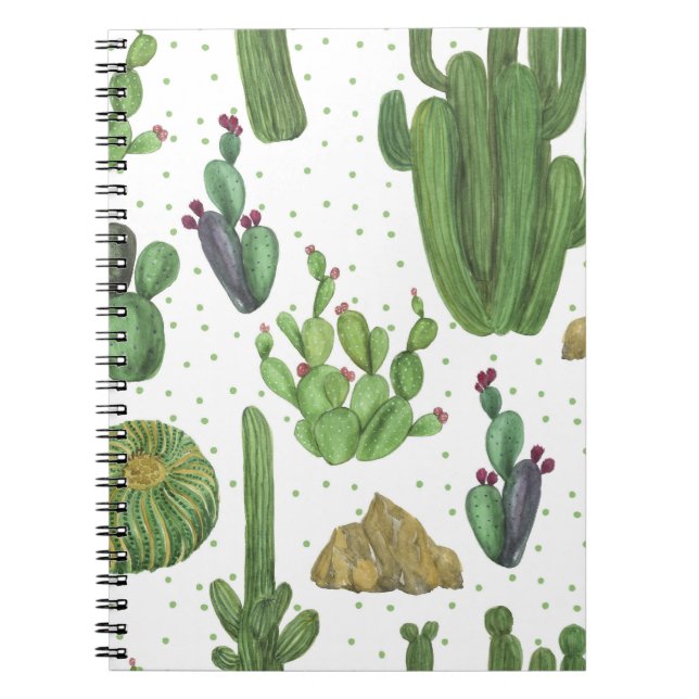Cuaderno Cactus acuarela, patrón natural sin fisuras. (Frente)