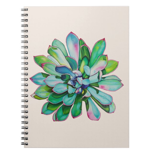 Cuaderno Cactus con pintura al óleo de hojas rosadas (Frente)
