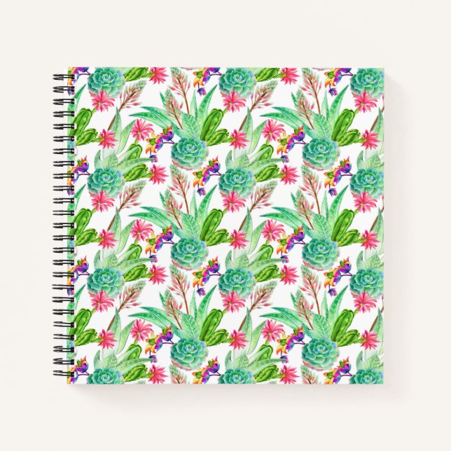 Cuaderno Cactus de acuarela brillante y patrón suculento (Anverso)
