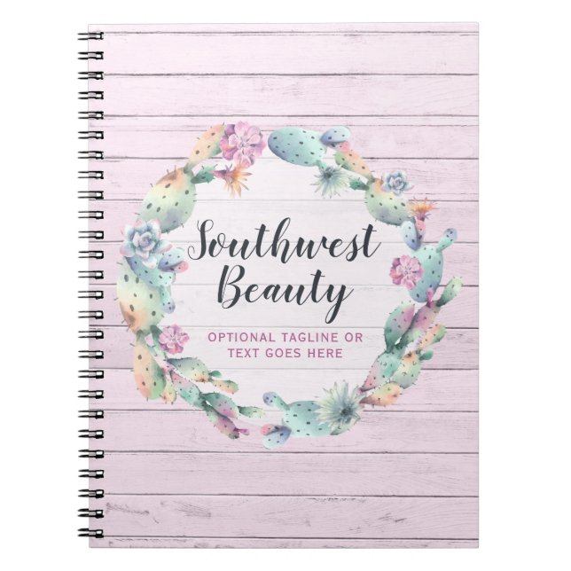 Cuaderno Cactus de Acuarela Suculento & Madera Rústica Bohe (Frente)