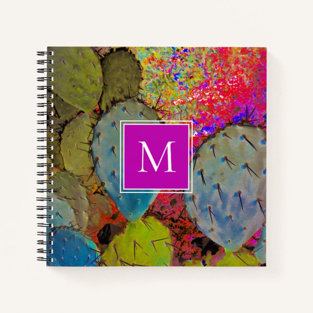 Cuaderno Cactus del desierto Monograma Pear Pear Verde Púrp (Anverso)