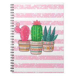 Cuaderno cactus dibujados a mano con fondo de rayas