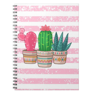 Cuaderno cactus dibujados a mano con fondo de rayas