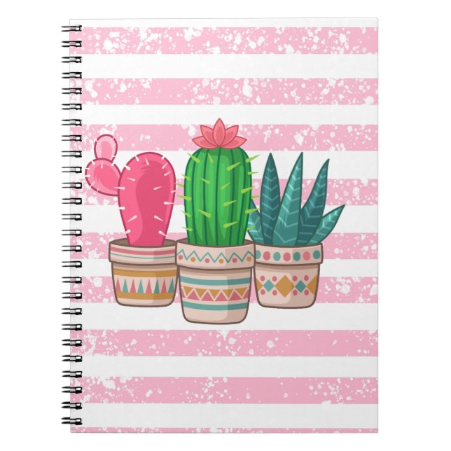 Cuaderno cactus dibujados a mano con fondo de rayas (Frente)